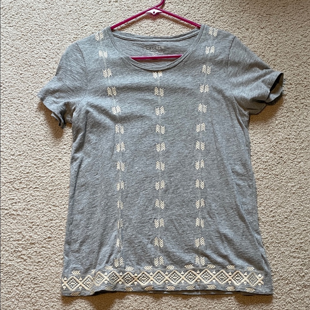 J. Crew Gray Short-Sleeve Tee with Cream Embroidery